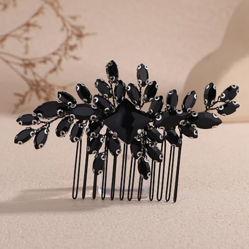Square Rhinestone Hair Comb Silver Gold Rhinestone Wedding Headpiece Handmade Crystal Bridal Hair Comb Bridal Hairpiece for Brides Bridesmaid (silver black) - color: silver black