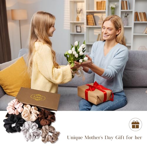 Lolalet Scrunchies for Women, Satin Hair Softer Than Silk Ties Sleep, Big Scrunchy Ponytail Holder with Elastic Bands Girls Thick Thin Curly -6 Pack, Style A - color: 1 - Satin/Black, Grey, Light Brown, Pink, Champagne, Chocolate