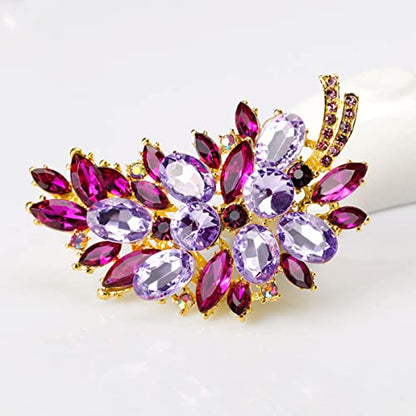 seven wolves Women Crystal Bouquet Brooch Pin All-Match Accessories Rhinestone Brooches and Pins - color: Purple E