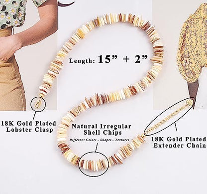 Aobei Pearl Gemstone Beaded Choker Necklace for Women Boho Turquoise/Cultured Freshwater Pearls/Garnet/Amazonite Jewelry - color: L Brown Shell Beads