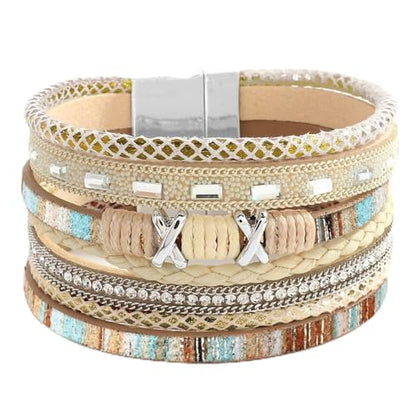Fesciory Leather Wrap Bracelet for Women, Boho Western Layered Cuff Jewelry | Stackable Bracelets, Easy-On Clasp, Daily Wear, Pairs with Boho Western Outfits, Gift for Women - color: Khaki4