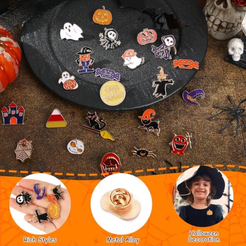 SANNIX 60Pcs Halloween Pins, Halloween Enamel Lapel Pins Assorted Pumpkin Ghost Bat Spider Skeleton Brooch Pins for Clothes Bags Hats Accessories, 30 Styles - style: Halloween Pins