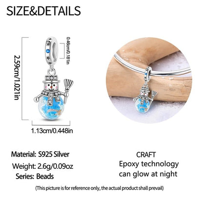 Charm for Bracelets and Necklaces, Heart Animals 925 Sterling Silver Bead Celestial Sun Moon Star Charms Jewelry Gift for Women Girls - color: Christmas Snowman Charm