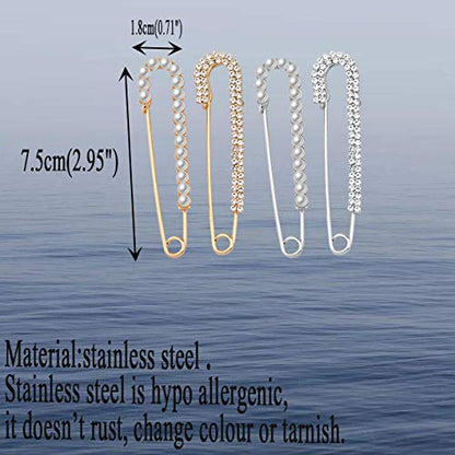 MYOPSARK 4 Pieces Sweater Shawl Clips Faux Pearl Brooch Pins Shirts Dresses Cardigan Collar Clip Safety Pin For Women