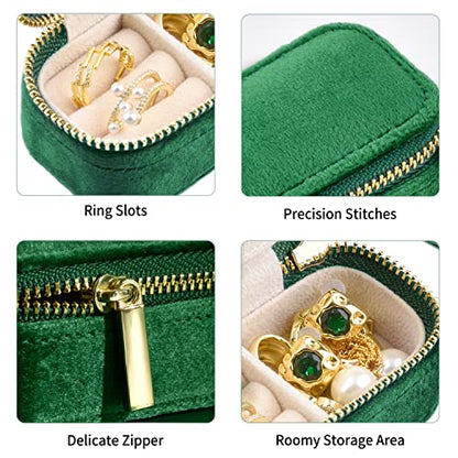 TAIMY Travel Jewelry Case, Mini Jewelry Travel Case, Velvet Small Travel Jewelry Box, Portable Jewelry Travel Organizer Box for Rings Earrings Necklaces(Emerald Green) - color: Mini-Emerald Green