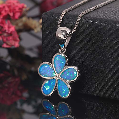 CiNily Opal Leaf/Flower Pendant Necklace for Women Silver Plated Jewelry Gift - color: Flower-Blue