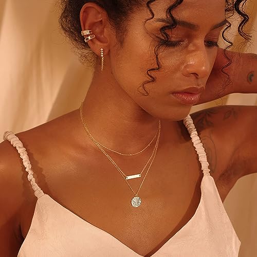 Fettero Pendant Necklace Gold Choker Layered Coin Open Karma Circle Full New Crescent Moon 14K Gold Plated Simple Dainty Necklaces for Women Jewelry Gift - style: Bar & Coin / 3 Layer
