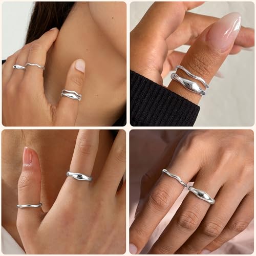 Gold Rings for Women Men Non Tarnish, Waterproof Chunky 14K Gold Plated Dainty Stackable Rings Trendy Statement Pinky Thumb Rings Engagement Eternity Wedding Band Ring Stacking Gold Jewelry Size 3 4 5 6 7 8 9 10 11 - color: Silver, size: 11