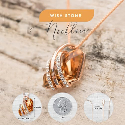 Leafael Wish Stone Pendant Necklace with Birthstone Crystal, 18K Rose Gold Plated/Silvertone, 18" + 2" - color: 111-November-Amber Brown-Rose Gold Plated