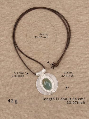 GelConnie Leather Necklace for Women Round Wooden Pendant Long Leather Choker Vintage Sweater Necklace Gold Chunky Boho Necklaces for Women - style: Blue Leather Necklace