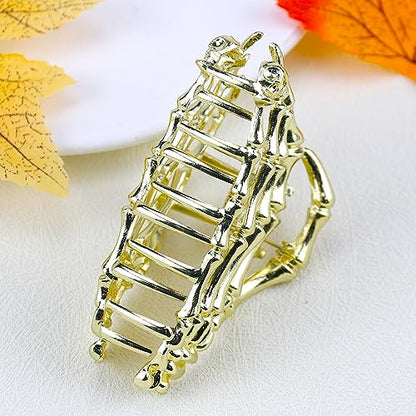 Metal Skull Hand Hair Clip, 1pcs Gold Hair Clip with Skull Design for Thin Hair, Punk Style Hair Accessory, Non-Slip Grip for Daily and Halloween Hairstyle - color: Gold