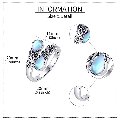 Ring for Women Sterling Silver Adjustable Band Open Rings Jewelry Gifts for Girls - style: Moonstone