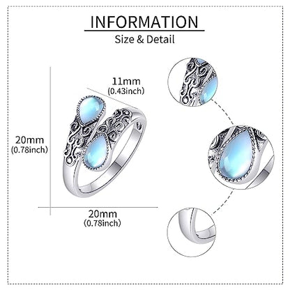 Ring for Women Sterling Silver Adjustable Band Open Rings Jewelry Gifts for Girls - style: Moonstone