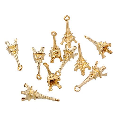 RUBYCA 90PCS Charm Pendant Eiffel Tower Tibetan Metal Beads Gold Color Jewelry Making Bracelet - color: Gold Eiffel Tower, size: 90 PCS