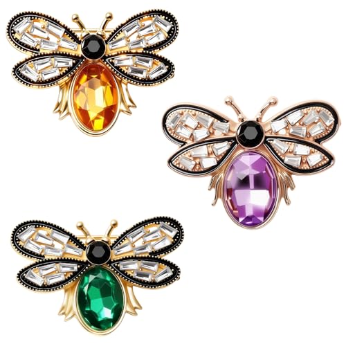 3 Pcs Bee Brooch Pin, Rhinestone Crystal Bumble Bee Jewelry Lapel Pin | Stylish Insect Bee Themed Accessory for Women Men Party Dating Daily (1.54 x 1 inch)