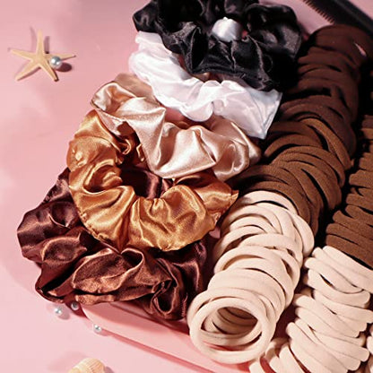 YANRONG Brown Hair Ties For Women Girls,Elastic Ponytail Holders Rubber Band For Thick Hair & Thin Hair Fashion Hair Accessories Set（809PCS） - color: Brown