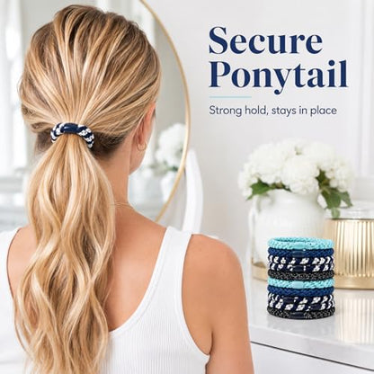 10-Piece Hair Ties: Soft Knitted Hair Tie for Thick/Coarse/Curly Hair. Gentle Hair Ties No Damage—Secure & Protect Strands (Black-blue) - color: Black-blue