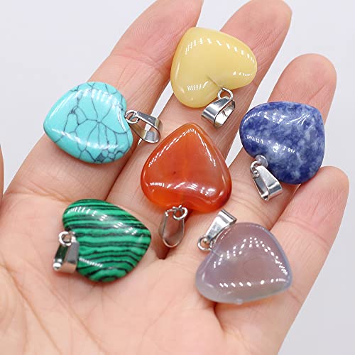 LHJ 20 Pcs Natural Stone Pendants Heart Shape Crystal Quartz Agate Charms for Jewelry Making Necklace Bracelet - color: Heart B