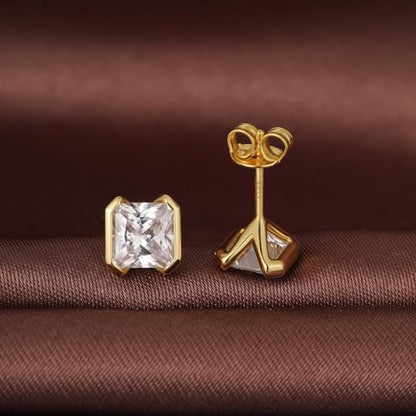 Brilliant Heart-cut/Oval-cut/Trillion-cut/Cushion-cut/Emerald-cut/Marquise-cut Stud, 925 Sterling Silver Cubic Zirconia Stud Earrings for Women Men - style: H-Square-cut-Yellow