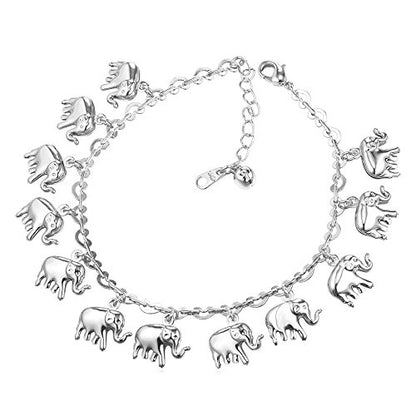 U7 Ankle Bracelets for Women Stainless Steel, 18K Gold Plated/Silver/Rose Gold Anklets Cuban Chain Anklet Bracelets Waterproof - color: Platinum Plated-Elephant Charm