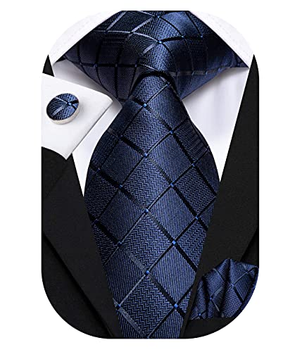 Hi-Tie Men 63inches Tie Set Extra Long Necktie Paisley Tie Pocket Suqare Cufflinks Big and Tall Men Tie - color: Blue