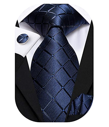 Hi-Tie Men 63inches Tie Set Extra Long Necktie Paisley Tie Pocket Suqare Cufflinks Big and Tall Men Tie - color: Blue