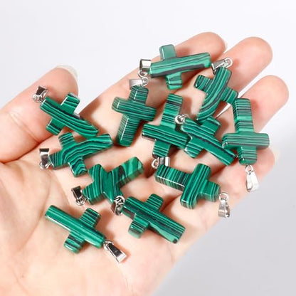 12PCS Natural Stone Cross Pendant Gemstone Charms Bulk for Jewelry Making | Healing Crystal Quartz Chakra Reiki Gemstone Pendants Charms Bulk for Necklace Craft - color: Malachite Cross(Synthetic)