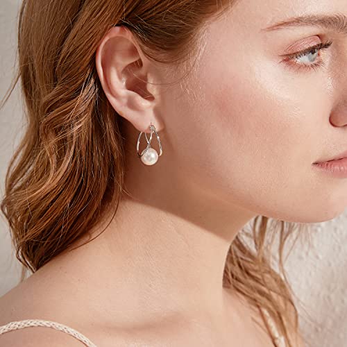 Pearl Earrings for Women Pearl Leverback Earrings 925 Sterling Silver - color: E01-white