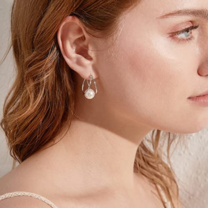 Pearl Earrings for Women Pearl Leverback Earrings 925 Sterling Silver - color: E01-white
