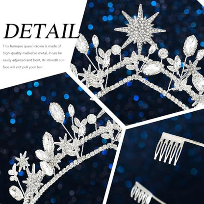 Star Crown Silver Wedding Headband Rhinestone Celestial Tiara Goddess Headpiece Bridal Hair Accessories for Women