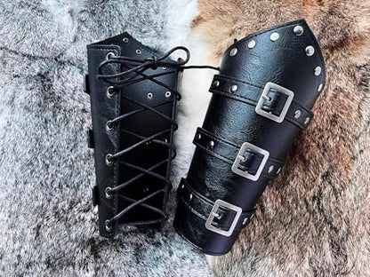Medieval Leather Bracers Dragon Embossed Viking Leather Bracers Leather Arm Armer Cuff Leather Gauntlet Costumes Accessories - style: Buckles Bracers for Men-black