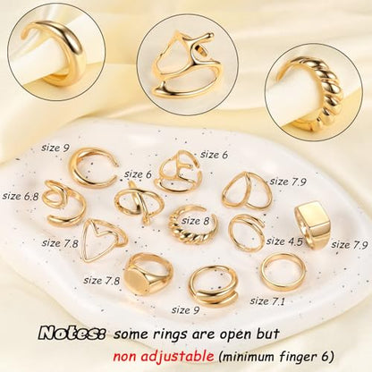 FAXHION 12PCS Gold Stackable Rings Set for Women, 18K Gold Plated Open Stacking Knuckle Ring, Adjustable Chunky Signet Band Statement Ring for Gift - color: 1-Gold-12pcs