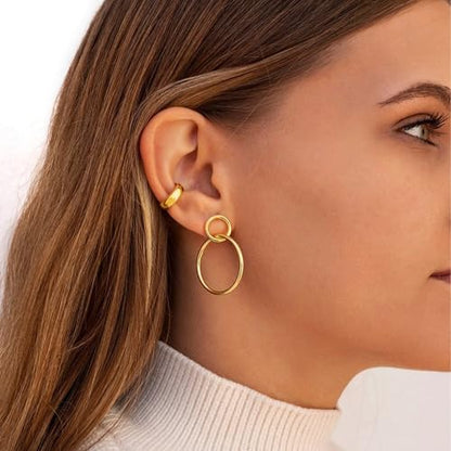 OOOPEL 3 Pairs 14K Gold Plated Ear Cuffs Non Piercing Lightweight Stackable Chunky Earring Cuff for Women Adjustable Non-Fading Fake Earrings Suitable for Christmas Gift - style: Chunky