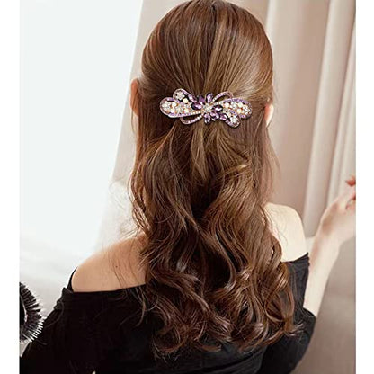 inSowni 4 Pack Luxury Glitter Sparkly Jeweled Gems Crystal Rhinestone Flower Metal French Barrettes Snap Alligator Hair Clips Headpieces Accessories for Women Girls - color: 4pcs Set E