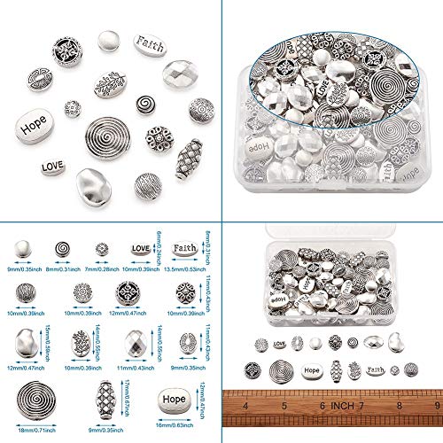 Craftdady 80Pcs Antique Silver Flat Round Oval Spacer Beads Tibetan Metal Barrel Drop Rondelle Loose Beads for Jewelry Crafts Making - color: Antique Silver, Flat Round+Oval,80pcs