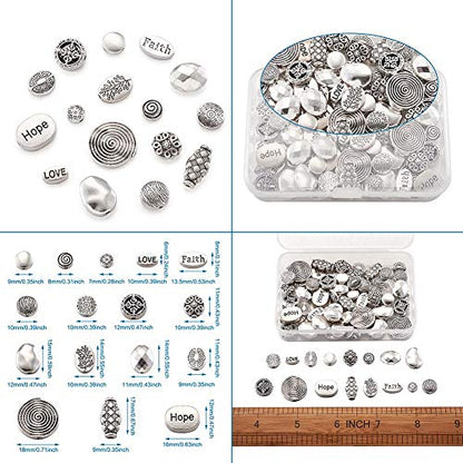 Craftdady 80Pcs Antique Silver Flat Round Oval Spacer Beads Tibetan Metal Barrel Drop Rondelle Loose Beads for Jewelry Crafts Making - color: Antique Silver, Flat Round+Oval,80pcs