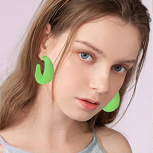Acrylic Resin C Shape Colorful Hoop Trendy Chunky Cute Candy Earrings - Jewelry for Women - color: Light Green