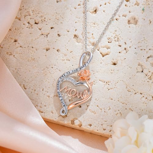 925 Sterling Silver Necklace Gifts for Women Crystal/Opal Jewelry Pendant Christmas Birthday Gift - style: Rose-Mom