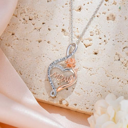 925 Sterling Silver Necklace Gifts for Women Crystal/Opal Jewelry Pendant Christmas Birthday Gift - style: Rose-Mom