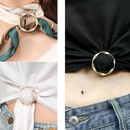 14 pieces Silk Scarf Ring Clip T-shirt Tie Clips for Women Fashion Metal Round Circle Clip Buckle Clothing Wrap Holder Knotted Rings for Hat Scarves Belt Decor Clothes Accessories