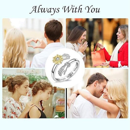 To My Daughter Hug Ring For Hope Rings, Inspirational Stainless Steel Engarved With Always With You Message Adjustable Ring for Women Non Tarnish Jewelry Gift for Her Birthday Christmas - color: Always with you-Sunflower
