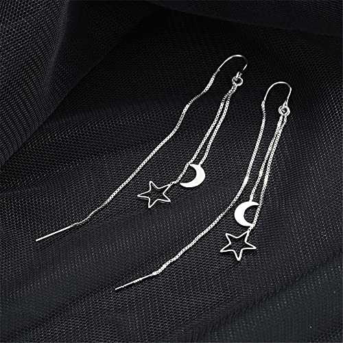 925 Sterling Silver Dangle Earrings with Charms Heart, Water drop, Moon, Star Long Drop Earring for Women Jewelry Gifts Hypoallergenic - color: moon and star