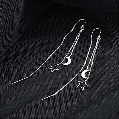 925 Sterling Silver Dangle Earrings with Charms Heart, Water drop, Moon, Star Long Drop Earring for Women Jewelry Gifts Hypoallergenic - color: moon and star