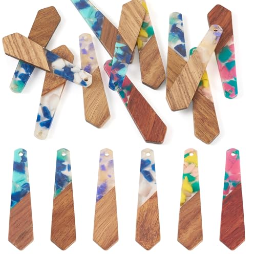 Beadthoven 12pcs/6 Pairs Natural Wood Resin Charms DIY Earrings Pendants Geometric Wood Pendants Bohemian Wooden Pieces for Statement Jewelry Making Findings Women Necklaces - color: Chips- Trapezoid