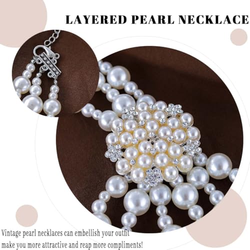 Gangel Pearl Necklace Earring Set Faux Layered Pearls Necklaces Bridal Wedding Jewelry Multi Strand Pearl Necklace for Women