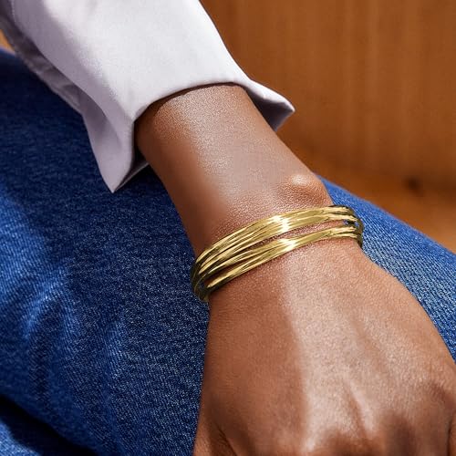 AOZEL Gold Bangle Cuff Bracelets for Women Trendy Chunky Adjustable Twist Love Textured Bracelet Jewelry Gifts - color: Gold Twisted