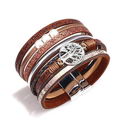 Fesciory Leather Wrap Bracelets for Women, Boho Western Layered Jewelry | Layered leather cuff bracelets, Easy on and off, Boho western style, Daily wear, Gift for women - color: Brown 3