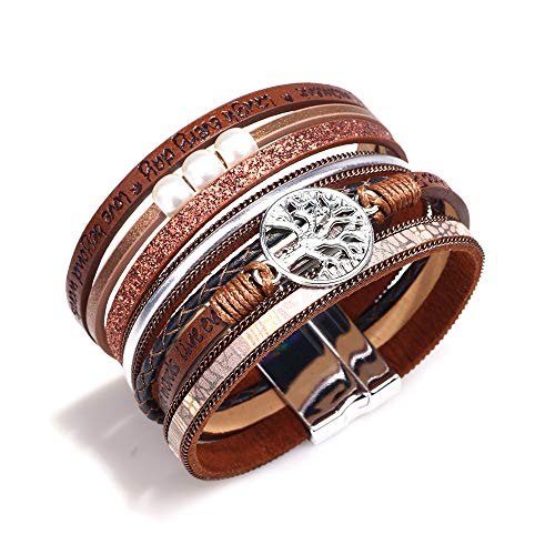 Fesciory Leather Wrap Bracelets for Women, Boho Western Layered Jewelry | Layered leather cuff bracelets, Easy on and off, Boho western style, Daily wear, Gift for women - color: Brown 3