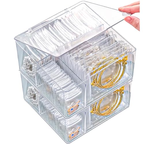 2 Pack 4 In 1 Acrylic Jewelry Organizers and Storage with 120 Portable Anti Tarnish Jewelry Bags, Clear Jewelry Box Organizer, Travel Jewelry Case for Earrings/Rings/Necklaces for Women Girls - style: 4-in-1 Jewelry Box-2 Pack