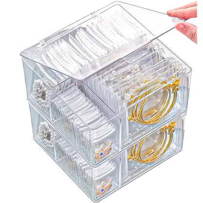 2 Pack 4 In 1 Acrylic Jewelry Organizers and Storage with 120 Portable Anti Tarnish Jewelry Bags, Clear Jewelry Box Organizer, Travel Jewelry Case for Earrings/Rings/Necklaces for Women Girls - style: 4-in-1 Jewelry Box-2 Pack